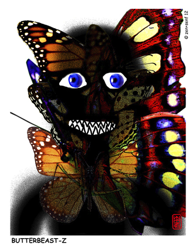 Cartoon: Butterbeast-Z (medium) by zenundsenf tagged butterbeast,butterfly,schmetterling,schmetterbiest,wild,zensenf,zenundsenf,zenf,cartoon,kartoon,illustration,edda,von,sinnen