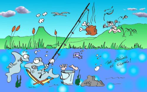 Cartoon: Origins Of Fishing (medium) by mart tagged origins,fishing,ursprung,fischerei,mart,hai,