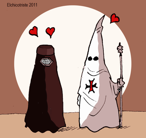 Cartoon: Alliance of civilizations (medium) by ELCHICOTRISTE tagged islam,burka,alliance