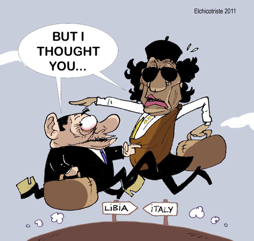 Cartoon: exilium (medium) by ELCHICOTRISTE tagged berlusconi,ghadaffi