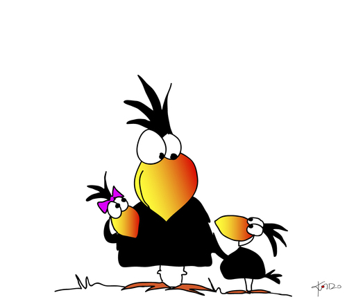 Cartoon: Familienglück (medium) by KADO tagged draw,zeichnen,art,kunst,styria,graz,steiermark,austria,illustration,cartoon,spass,humor,comic,kalcher,dominika,kadocartoons,kado,vogel,bird,animal,crow,krähe,familienglück,family,bliss,familie