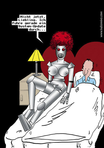 Cartoon: Lovebot (medium) by Habomiro tagged habomiro,bett,schlafzimmer,roboter,liebesroboter,migräne,system,update