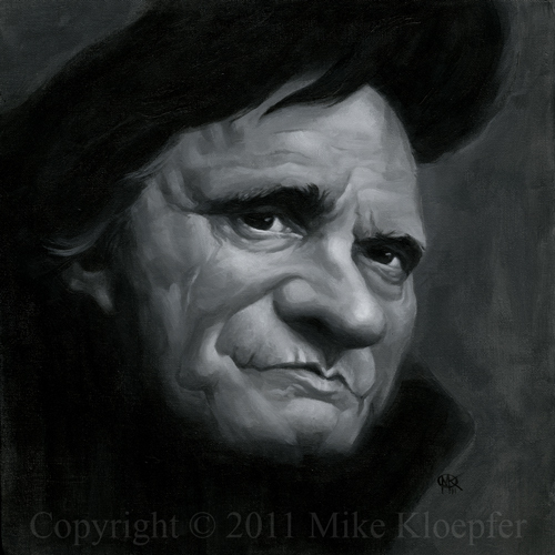 Cartoon: Mikey_The Man In Black (medium) by mikeyzart tagged johnny,cash,the,man,in,black,caricature,painting,humorous,illustration,portrait,and,white