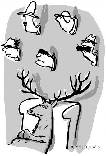 Cartoon: ohne (medium) by kittihawk tagged jagd,hunting,erfolg,trophäe,kopf,,jagd,erfolg,trophäe,kopf,stolz,selbstpräsentation,ego,angeben,angeber,hirsch,geweih,wild,rotwild