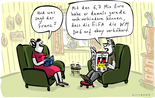 Cartoon: verhökern (medium) by kittihawk tagged kittihawk,2015,wm,2006,beckenbauer,interview,kittihawk,2015,wm,2006,beckenbauer,interview