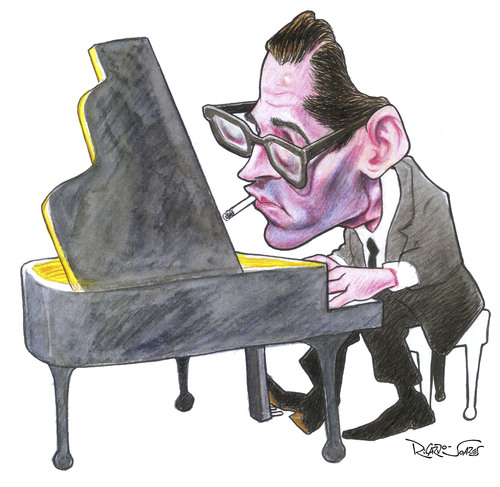 Cartoon: Bill Evans (medium) by Ricardo Soares tagged music,jazz