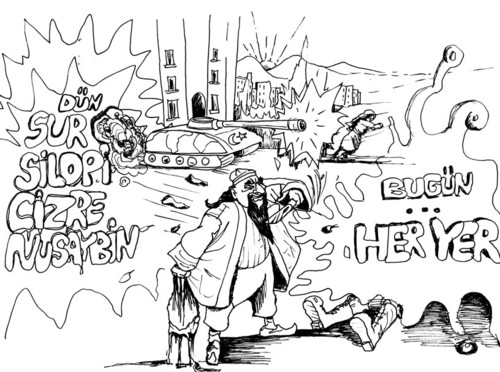 Cartoon: AKP TURKIYE (medium) by Bern tagged ouest,est,bati,dogu,nusaybin,silopi,cizre,sur,turkiye,akp,enfer,cehennem,hell