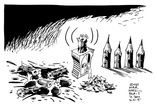 Cartoon: Attentat Charlie Hebdo Paris (medium) by Schwarwel tagged paris,hebdo,charlie,attentat,schwarwel,karikatur,tote,satiremagazin,anschlag,attentat,charlie,hebdo,paris,anschlag,satiremagazin,tote,karikatur,schwarwel