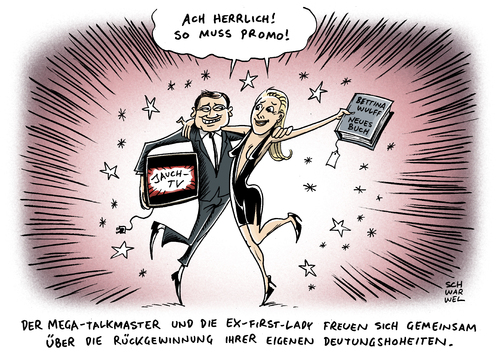 Cartoon: Bettina Wulff Buch Günter Jauch (medium) by Schwarwel tagged bettina,wulff,buch,günter,jauch,verlag,veröffentlichung,medien,interesse,boulevard,rotlicht,milieu,frau,bundespräsident,karikatur,schwarwel,bettina,wulff,buch,günter,jauch,verlag,veröffentlichung,medien,interesse,boulevard,rotlicht,milieu,frau,bundespräsident,karikatur,schwarwel