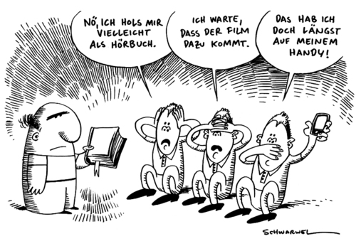 Cartoon: Buch (medium) by Schwarwel tagged buch,lesen,literatur,hörbuch,film,handy,telefon,karikatur,schwarwel