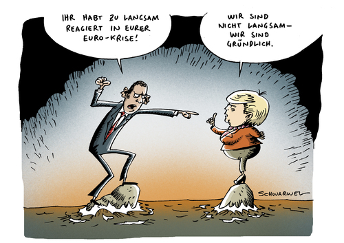 Cartoon: Euro-Krise Obama Merkel (medium) by Schwarwel tagged us,usa,barack,obama,euro,krise,europa,kritik,präsident,regierung,karikatur,schwarwel,merkel,angela,angie,deutschland,politik,geld,wirtschaft,finanzen,macht,fuehrung,us,usa,barack obama,euro,krise,europa,kritik,präsident,regierung,barack,obama