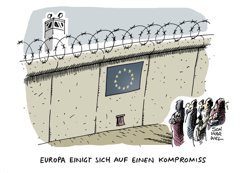 Cartoon: Flüchtlingspolitik Merkel (medium) by Schwarwel tagged flüchtlingspolitik,merkel,gemeinsame,europäische,lösung,flüchtlinge,geflüchtete,europa,union,grenze,obergrenze,asyl,staaten,stacheldraht,asylpolitik,konsenskanzlerin,gipfel,karikatur,schwarwel,nazi,rechts,hetze,flüchtlingspolitik,merkel,gemeinsame,europäische,lösung,flüchtlinge,geflüchtete,europa,union,grenze,obergrenze,asyl,staaten,stacheldraht,asylpolitik,konsenskanzlerin,gipfel,karikatur,schwarwel,nazi,rechts,hetze