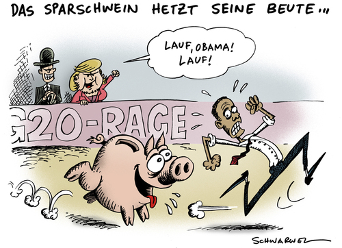 Cartoon: G20 Gipfel Streit Merkel Obama (medium) by Schwarwel tagged g20,gipfel,wirtschaft,streit,angela,merkel,barack,obama,mächte,staat,karikatur,schwarwel