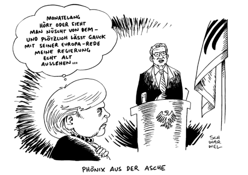 Cartoon: Gauck historische Europa Rede (medium) by Schwarwel tagged schwarwel,karikatur,politik,regierung,merkel,historisch,bundespräsident,rede,europa,gauck,bundespräsident,gauck,europa,rede,historisch,merkel,regierung,politik,karikatur,schwarwel