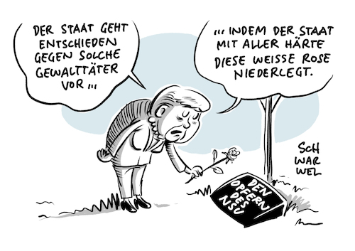 Cartoon: Gedenken an NSU Getötete Merkel (medium) by Schwarwel tagged gedenken,nsu,opfer,getötete,terror,terroranschlag,rechtsextremismus,rechtsextremistische,straftat,rassismus,rassisten,gedenkveranstaltung,afd,rechtspopulismus,rechtspopulisten,rechter,islamfeindlich,islamfeindlichkeit,judenhass,judenverfolgung,antisemit,antisemitismus,merkel,bundeskanzlerin,kanzlerin,gedenkfeier,gedenkstätte,rechtsextreme,terrorzelle,rechtsterroristen,mahnmal,mahnwachen,prozess,zschäpe,mundlos,böhnhardt,cartoon,karikatur,schwarwel,gedenken,nsu,opfer,getötete,terror,terroranschlag,rechtsextremismus,rechtsextremistische,straftat,rassismus,rassisten,gedenkveranstaltung,afd,rechtspopulismus,rechtspopulisten,rechter,islamfeindlich,islamfeindlichkeit,judenhass,judenverfolgung,antisemit,antisemitismus,merkel,bundeskanzlerin,kanzlerin,gedenkfeier,gedenkstätte,rechtsextreme,terrorzelle,rechtsterroristen,mahnmal,mahnwachen,prozess,zschäpe,mundlos,böhnhardt,cartoon,karikatur,schwarwel