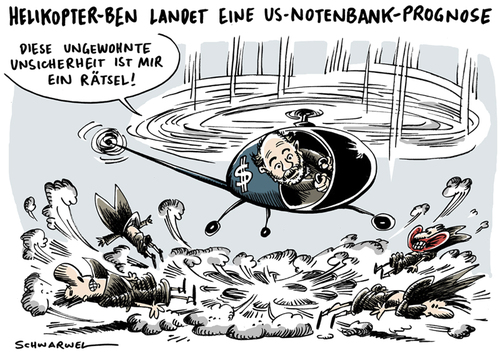 Cartoon: Helikopter Ben (medium) by Schwarwel tagged ben,bernanke,helikopter,us,notenbank,prognose,unsicherheit,rätsel,dollar,karikatur,schwarwel