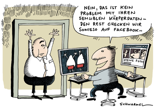 Cartoon: Körperscan und Datensicherheit (medium) by Schwarwel tagged körperscan,datensicherheit,facebook,karikatur,schwarwel