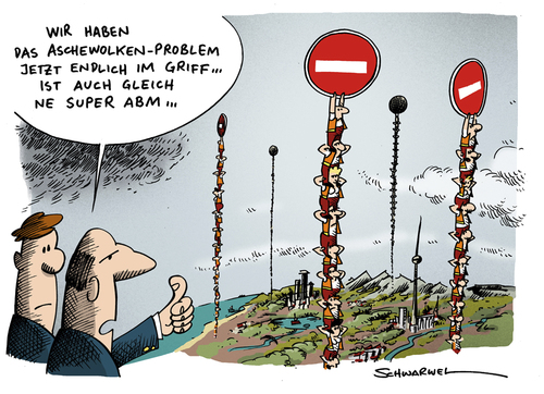 Cartoon: Lösung des Vulkanasche-Problems (medium) by Schwarwel tagged deutsch,bürokratie,vulkan,asche,ausbruch,lösung,problem,karikatur,schwarwel