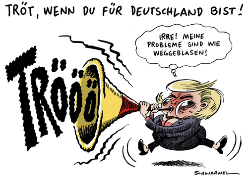 Cartoon: Lösung Problemberg Fr. Merkel (medium) by Schwarwel tagged angela,merkel,problem,problemberg,lösung,krise,wirtschaft,politik,deutschland,regierung,karikatur,schwarwel