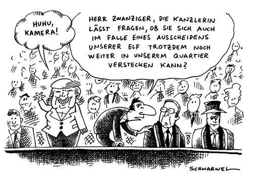 Cartoon: Merkel laviert sich durch (medium) by Schwarwel tagged angela,merkel,regierung,deutschland,krise,fußball,karikatur,schwarwel