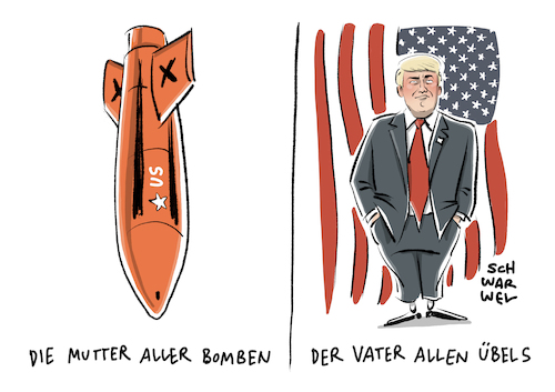 Cartoon: Trump Mutter aller Bomben (medium) by Schwarwel tagged donald,trump,mutter,aller,bomben,us,usa,president,präsident,militär,militäreinsatz,syrien,afghanistan,gbu,43,luftwaffe,luftangriff,waffen,gewalt,terror,karikatur,schwarwel,donald,trump,mutter,aller,bomben,us,usa,president,präsident,militär,militäreinsatz,syrien,afghanistan,gbu,43,luftwaffe,luftangriff,waffen,gewalt,terror,karikatur,schwarwel