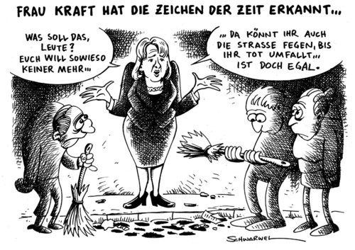 Cartoon: Zeichen der Zeit (medium) by Schwarwel tagged hannelore,kraft,langzeitarbeitslose,straße,fegen,ein,euro,jobs,mindestlohn,arbeitslosengeld