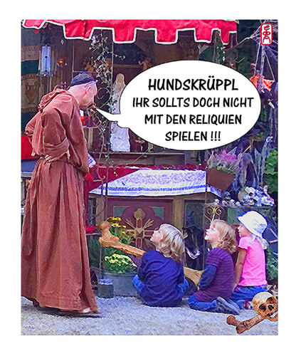 Cartoon: Hundskrüppl! (medium) by edda von sinnen tagged patre,walter,andi,zenf,zensenf,zenundsenf,reliquien,relics,kinderspiele,edda,von,sinnen