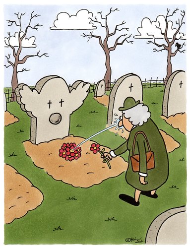 Cartoon: Sein letzter Scherz (medium) by Ottitsch tagged clown,graveyard,friedhof,gravestone,flowers,widow,witwe,trauer,herbst,grabstein,joke,dieing,sterben,death,dead,tot