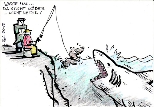 Cartoon: Angelköter (medium) by bob tagged angeln,hund,köter,hai