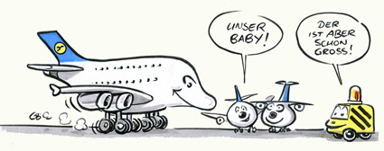 Cartoon: Airbus A380 Contest (medium) by toonpool com tagged lufthansa,airbus380,airbus,plane,flugzeug,contest