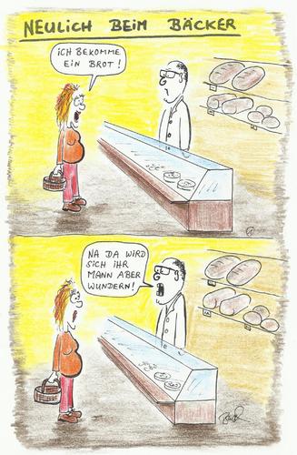 Cartoon: Neulich beim Bäcker (medium) by Busch Cartoons tagged bäcker,frau,schwanger,brot,wunder,mann