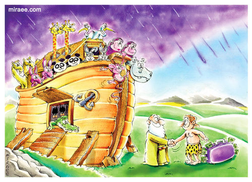 Cartoon: Noah and Tarzan (medium) by Ali Miraee tagged noah,noahs,ark,animals,tarzan,money