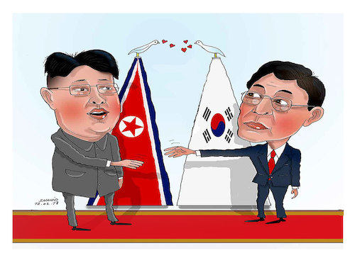 Cartoon: 2 KOREA HISTORIC PEACE TALKS! (medium) by Shahid Atiq tagged korea