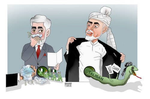 Cartoon: 2 president in One seat ! (medium) by Shahid Atiq tagged afganistan