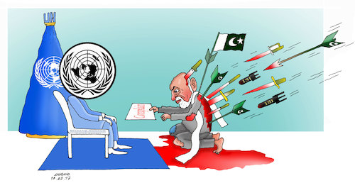 Cartoon: Afghanistan Complain to UN ! (medium) by Shahid Atiq tagged afghanistan,helmand