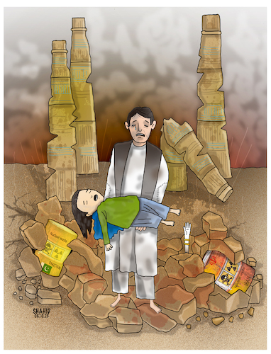 Cartoon: Afghanistan Earthquake! (medium) by Shahid Atiq tagged afghanistan