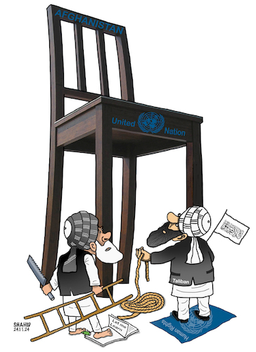 Cartoon: Afghanistan seat in UN ! (medium) by Shahid Atiq tagged afghanistan