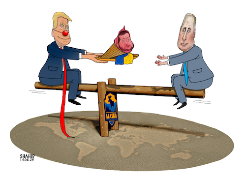 Cartoon: Alaska peace talks? (medium) by Shahid Atiq tagged ukraine