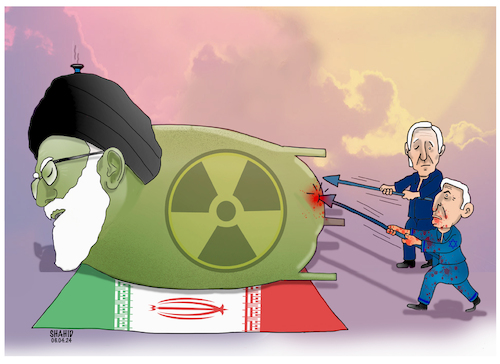 Cartoon: Bringing Iran to war! (medium) by Shahid Atiq tagged iran