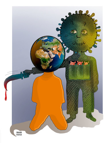 Cartoon: Corona virus threatens the world (medium) by Shahid Atiq tagged the,world