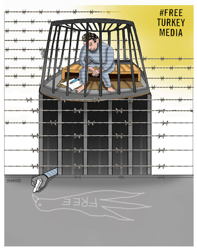 Cartoon: Free Turkey Media ! (medium) by Shahid Atiq tagged jounalism,is,not,crime