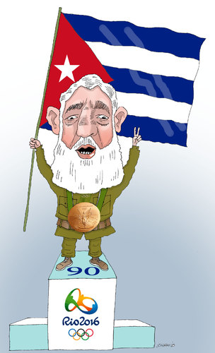 Cartoon: Happy birthday Great Castro (medium) by Shahid Atiq tagged afghanistan,kabul,syria,iran,switzerland,schweiz,usa,france,football,safi,cartooneu,uk,safe,atiq,fara,shahid,nice,caricatue,cartoon,on,entry,fidel,castro
