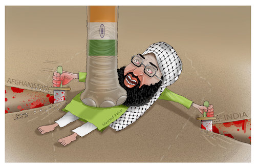 Cartoon: India defeat terrorism ! (medium) by Shahid Atiq tagged afghanistan
