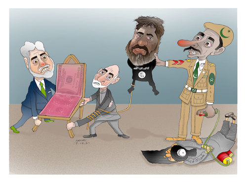 Cartoon: ISI general disguised as ISIS-K (medium) by Shahid Atiq tagged afghanistan