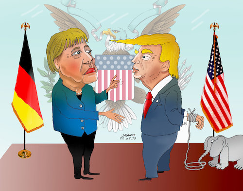 Cartoon: Leader of free world and hand-.. (medium) by Shahid Atiq tagged afghanistan,helmand