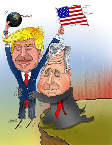 Cartoon: Let Trump Do the Rest! (medium) by Shahid Atiq tagged afghanistan,kabul,syria,iran,switzerland,schweiz,usa,france,football,safi,cartooneu,uk,safe,atiq,fara,shahid,nice