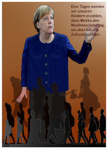 Cartoon: Merkel and Refugees! (medium) by Shahid Atiq tagged afghanistan