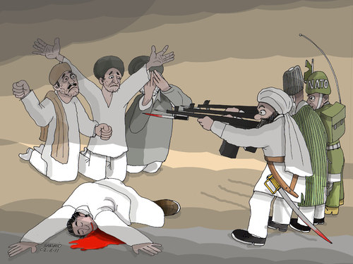 Cartoon: NATO and Taliban (medium) by Shahid Atiq tagged taliban