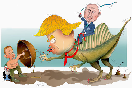 Cartoon: Netanyahu gains From Trump! (medium) by Shahid Atiq tagged trump,afghanistan,safi,shahid,bahar,ieba,rayian,musa,kart,crni,berlin