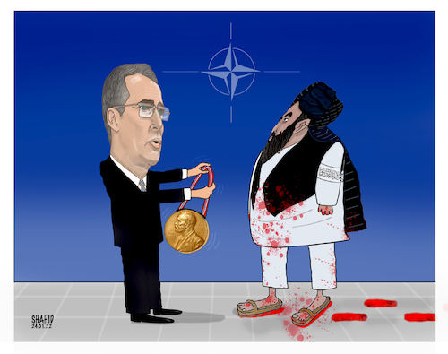 Cartoon: Prize by NATO Chief to Taliban.. (medium) by Shahid Atiq tagged afghanistan